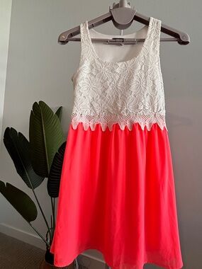 Eclipse White Lace Top Coral Dress